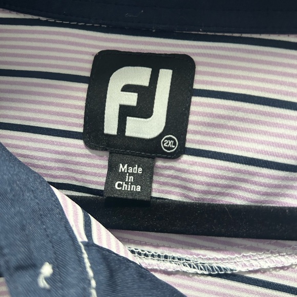 FootJoy Crestwood Golf Club Men's Polo Shirt - Navy and White Striped Design - Picture 3 of 5